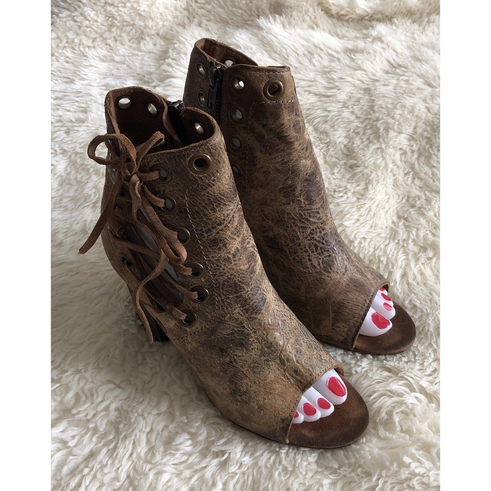 Diba True Ivy Vine Ankle Sandal Boots Lace Up Zip Distressed Leather Women's 8